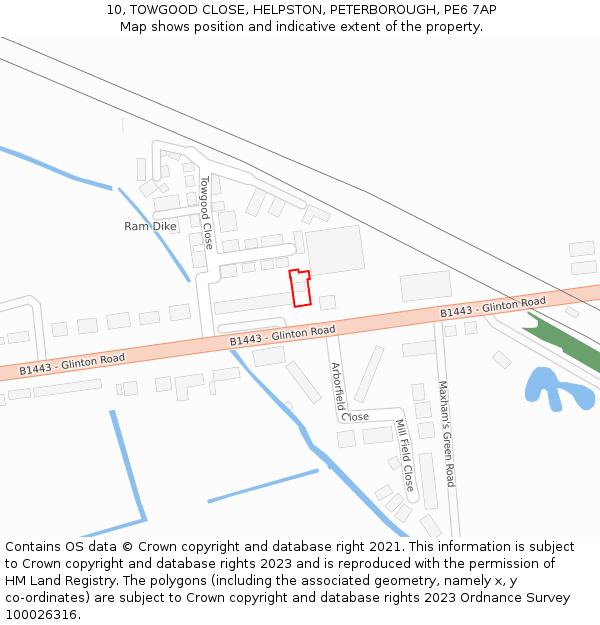 10, TOWGOOD CLOSE, HELPSTON, PETERBOROUGH, PE6 7AP: Location map and indicative extent of plot