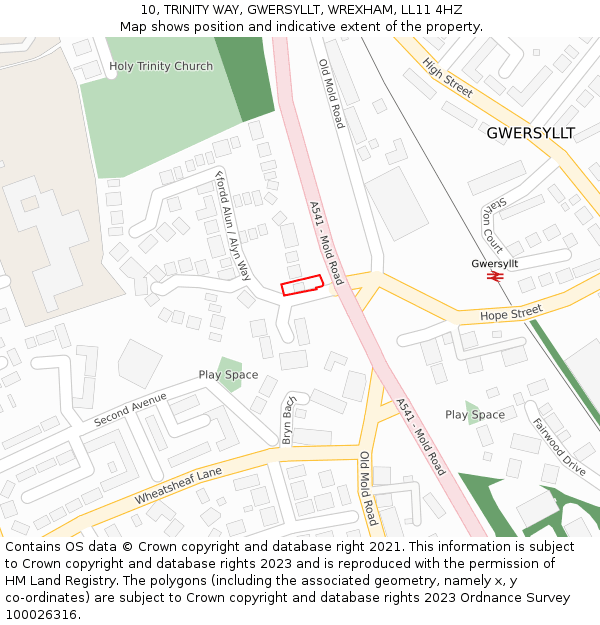 10, TRINITY WAY, GWERSYLLT, WREXHAM, LL11 4HZ: Location map and indicative extent of plot