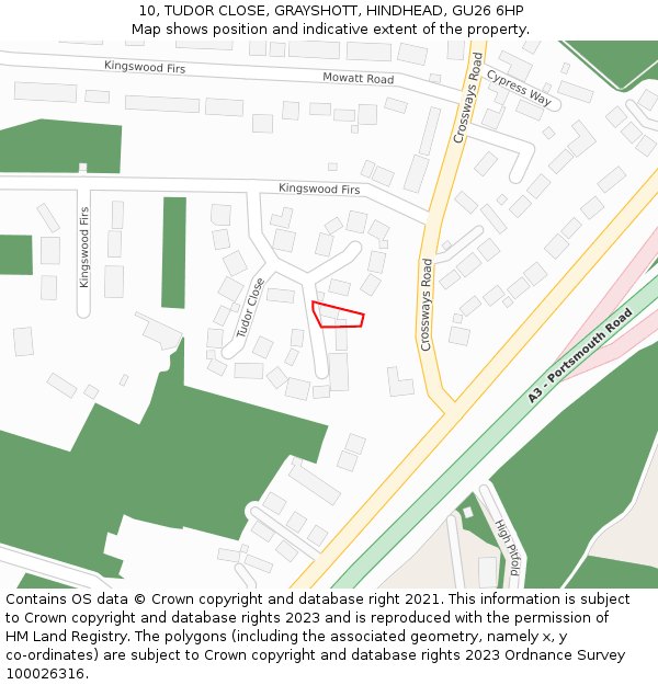 10, TUDOR CLOSE, GRAYSHOTT, HINDHEAD, GU26 6HP: Location map and indicative extent of plot