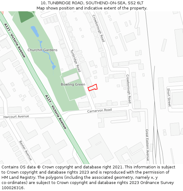 10, TUNBRIDGE ROAD, SOUTHEND-ON-SEA, SS2 6LT: Location map and indicative extent of plot