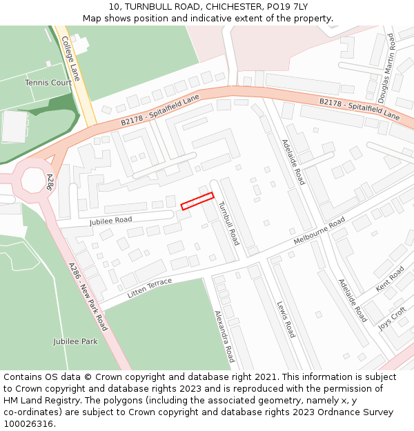 10, TURNBULL ROAD, CHICHESTER, PO19 7LY: Location map and indicative extent of plot