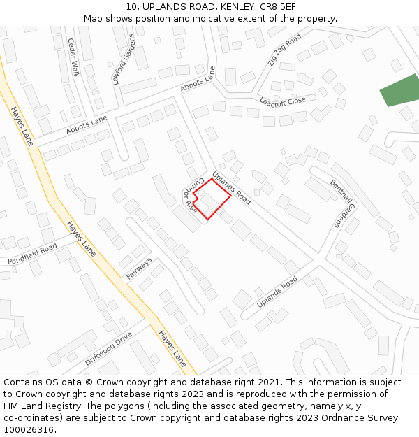 10, UPLANDS ROAD, KENLEY, CR8 5EF: Location map and indicative extent of plot