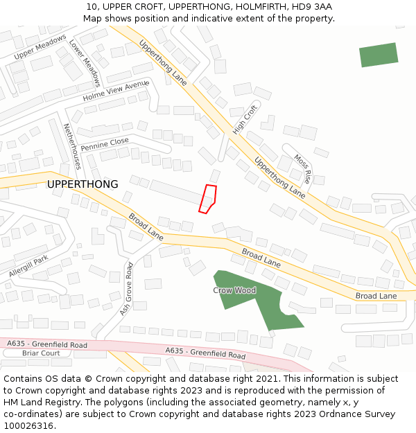 10, UPPER CROFT, UPPERTHONG, HOLMFIRTH, HD9 3AA: Location map and indicative extent of plot