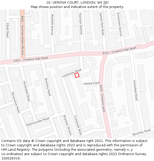 10, VERONA COURT, LONDON, W4 2JD: Location map and indicative extent of plot