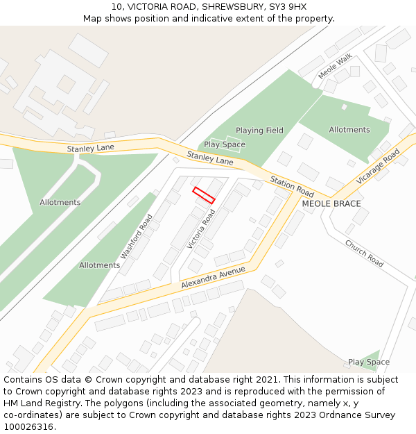 10, VICTORIA ROAD, SHREWSBURY, SY3 9HX: Location map and indicative extent of plot