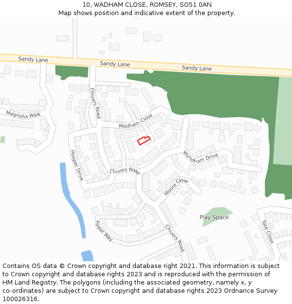 10, WADHAM CLOSE, ROMSEY, SO51 0AN: Location map and indicative extent of plot