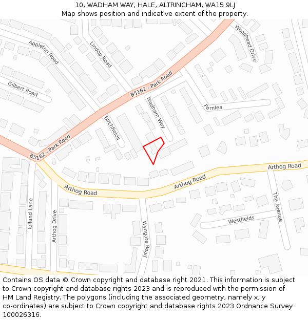 10, WADHAM WAY, HALE, ALTRINCHAM, WA15 9LJ: Location map and indicative extent of plot