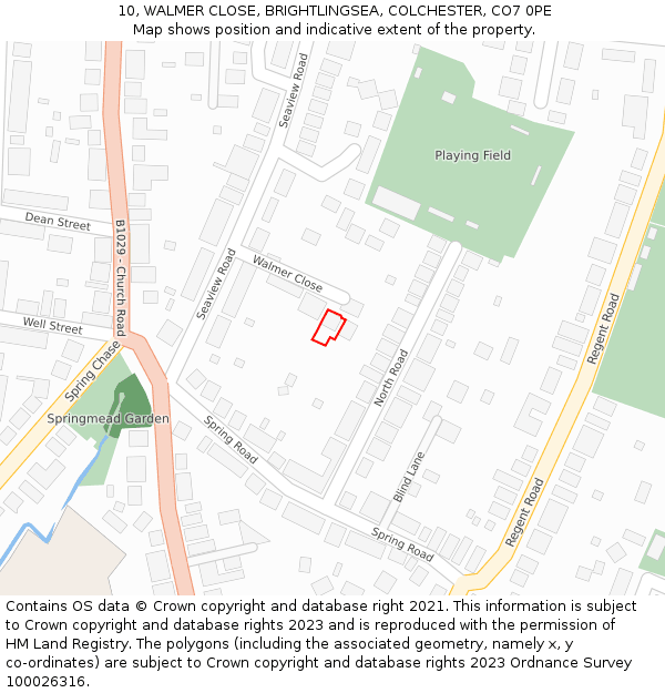 10, WALMER CLOSE, BRIGHTLINGSEA, COLCHESTER, CO7 0PE: Location map and indicative extent of plot