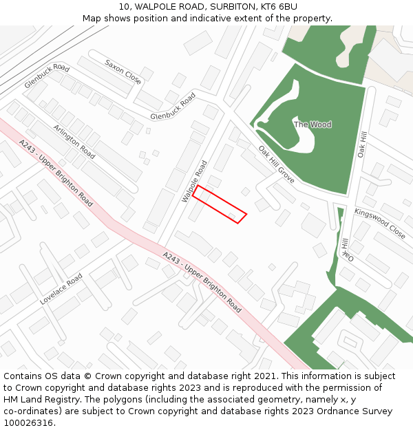 10, WALPOLE ROAD, SURBITON, KT6 6BU: Location map and indicative extent of plot