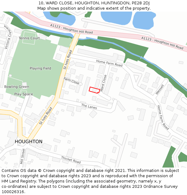 10, WARD CLOSE, HOUGHTON, HUNTINGDON, PE28 2DJ: Location map and indicative extent of plot