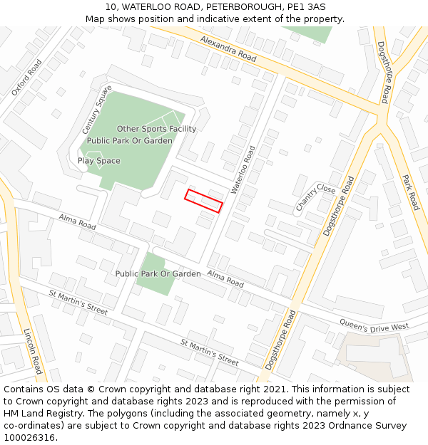 10, WATERLOO ROAD, PETERBOROUGH, PE1 3AS: Location map and indicative extent of plot