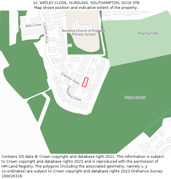 10, WATLEY CLOSE, NURSLING, SOUTHAMPTON, SO16 0TB: Location map and indicative extent of plot