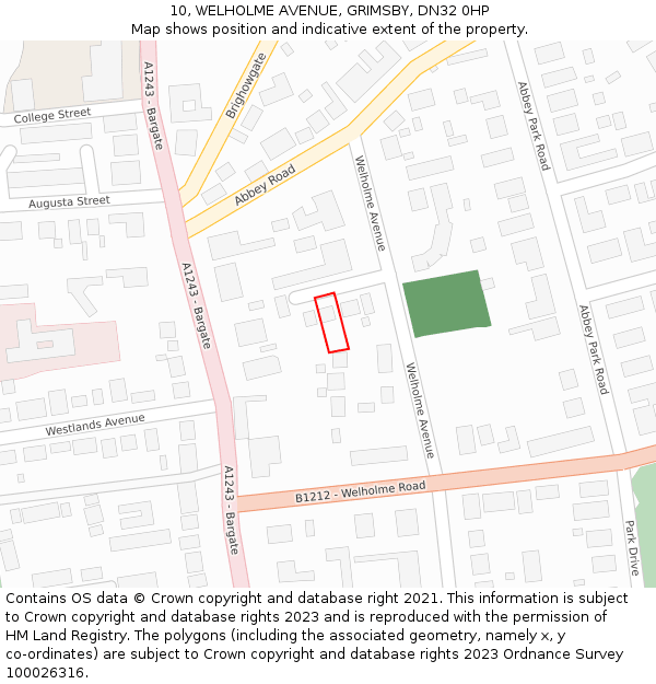 10, WELHOLME AVENUE, GRIMSBY, DN32 0HP: Location map and indicative extent of plot