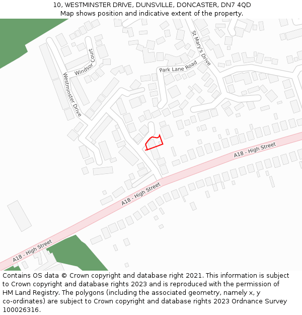 10, WESTMINSTER DRIVE, DUNSVILLE, DONCASTER, DN7 4QD: Location map and indicative extent of plot