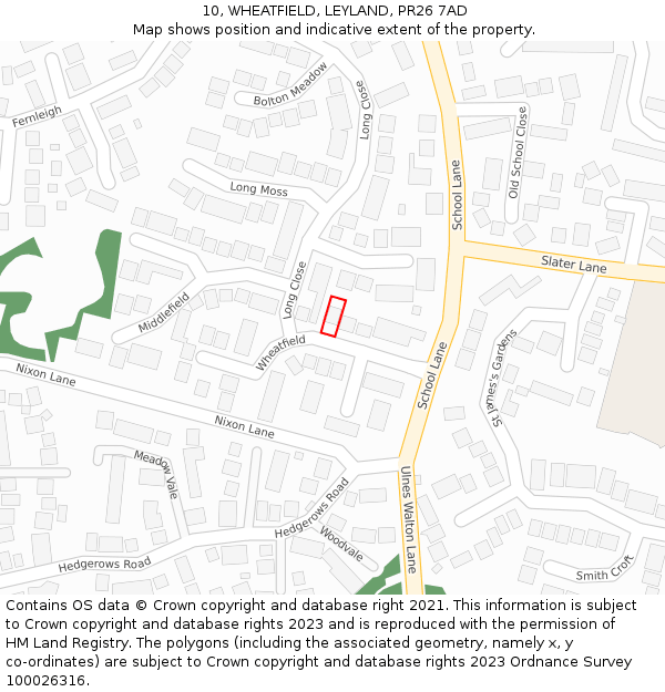 10, WHEATFIELD, LEYLAND, PR26 7AD: Location map and indicative extent of plot