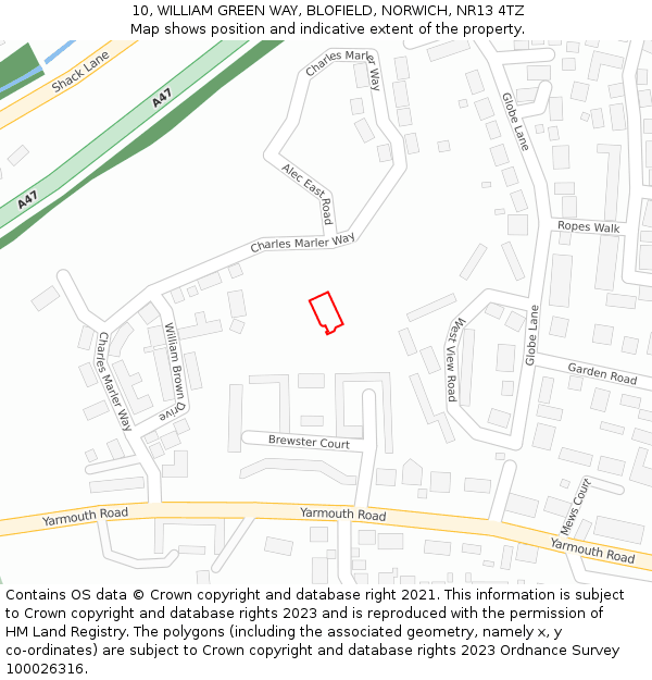 10, WILLIAM GREEN WAY, BLOFIELD, NORWICH, NR13 4TZ: Location map and indicative extent of plot