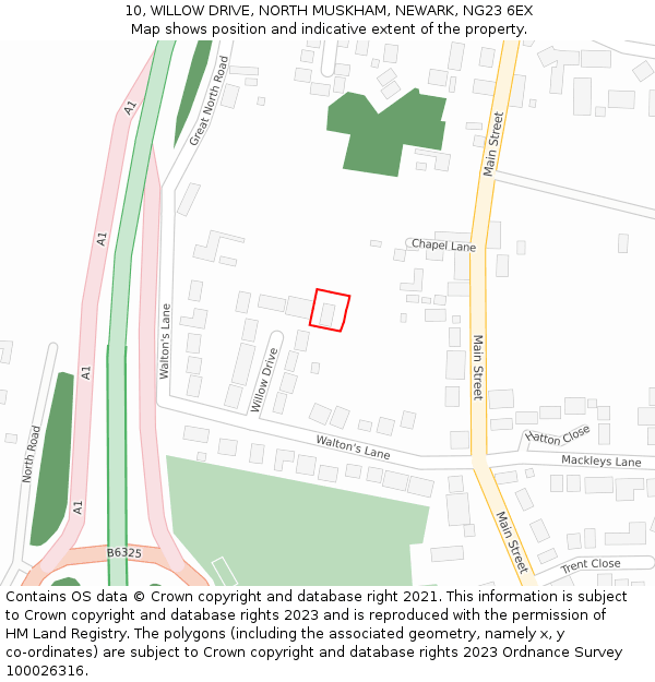 10, WILLOW DRIVE, NORTH MUSKHAM, NEWARK, NG23 6EX: Location map and indicative extent of plot