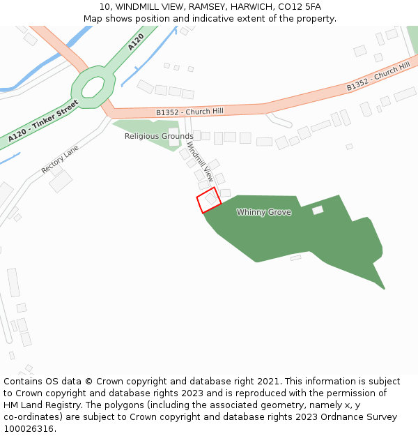 10, WINDMILL VIEW, RAMSEY, HARWICH, CO12 5FA: Location map and indicative extent of plot