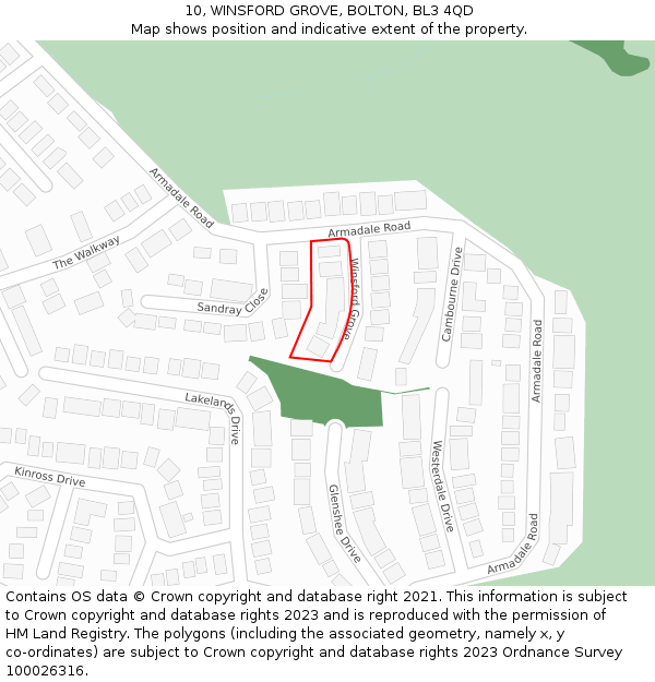 10, WINSFORD GROVE, BOLTON, BL3 4QD: Location map and indicative extent of plot