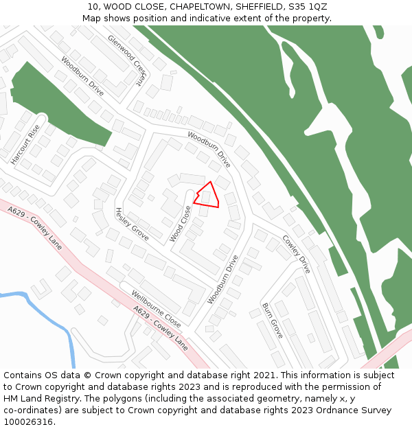 10, WOOD CLOSE, CHAPELTOWN, SHEFFIELD, S35 1QZ: Location map and indicative extent of plot