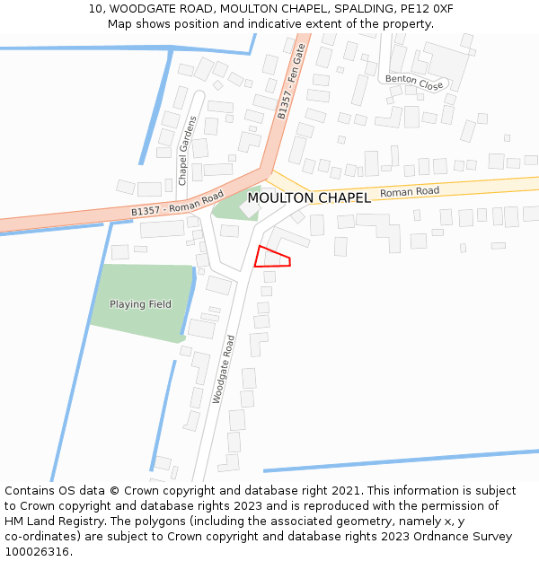 10, WOODGATE ROAD, MOULTON CHAPEL, SPALDING, PE12 0XF: Location map and indicative extent of plot