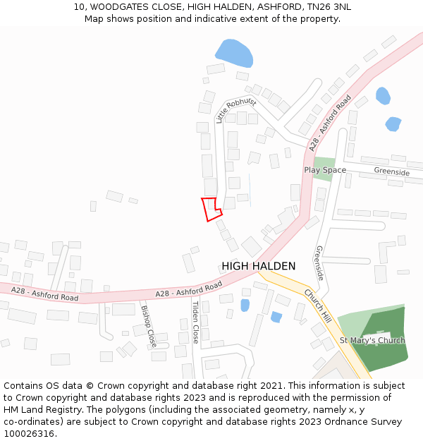 10, WOODGATES CLOSE, HIGH HALDEN, ASHFORD, TN26 3NL: Location map and indicative extent of plot