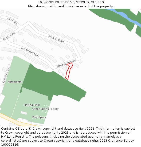 10, WOODHOUSE DRIVE, STROUD, GL5 3SG: Location map and indicative extent of plot