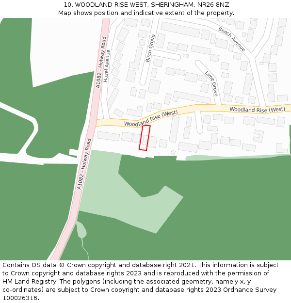 10, WOODLAND RISE WEST, SHERINGHAM, NR26 8NZ: Location map and indicative extent of plot