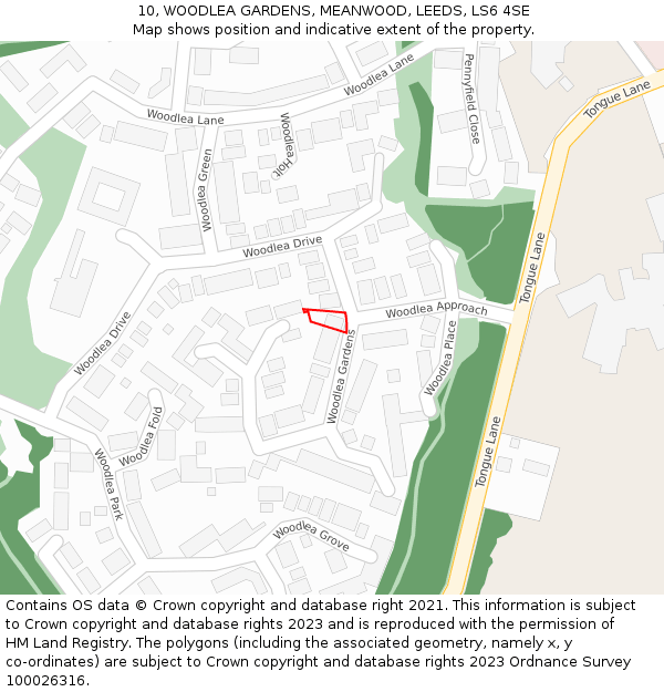 10, WOODLEA GARDENS, MEANWOOD, LEEDS, LS6 4SE: Location map and indicative extent of plot