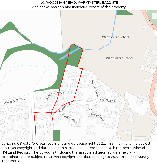 10, WOODMAN MEAD, WARMINSTER, BA12 8TE: Location map and indicative extent of plot