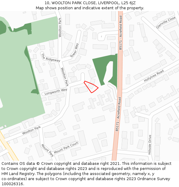 10, WOOLTON PARK CLOSE, LIVERPOOL, L25 6JZ: Location map and indicative extent of plot