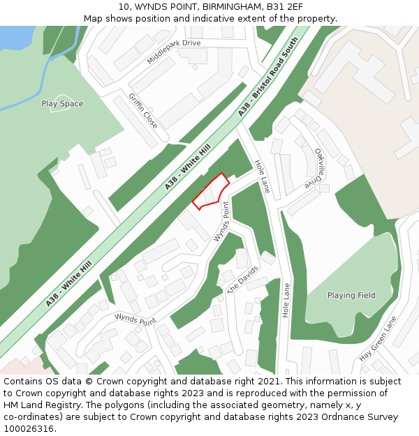 10, WYNDS POINT, BIRMINGHAM, B31 2EF: Location map and indicative extent of plot