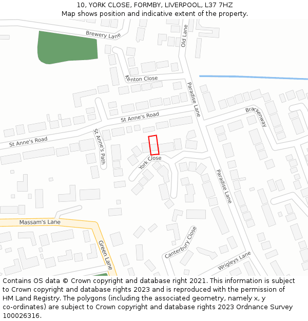 10, YORK CLOSE, FORMBY, LIVERPOOL, L37 7HZ: Location map and indicative extent of plot