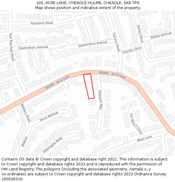 100, ACRE LANE, CHEADLE HULME, CHEADLE, SK8 7PA: Location map and indicative extent of plot