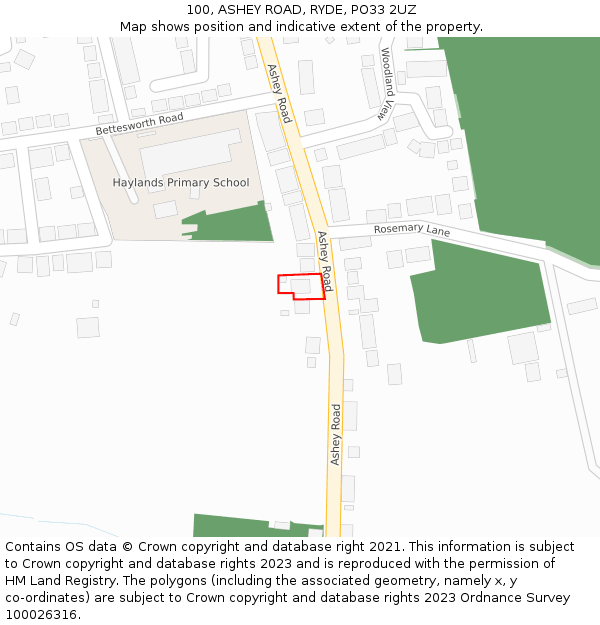 100, ASHEY ROAD, RYDE, PO33 2UZ: Location map and indicative extent of plot