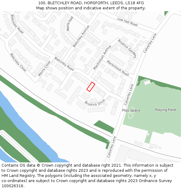 100, BLETCHLEY ROAD, HORSFORTH, LEEDS, LS18 4FG: Location map and indicative extent of plot