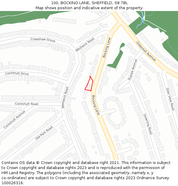 100, BOCKING LANE, SHEFFIELD, S8 7BL: Location map and indicative extent of plot