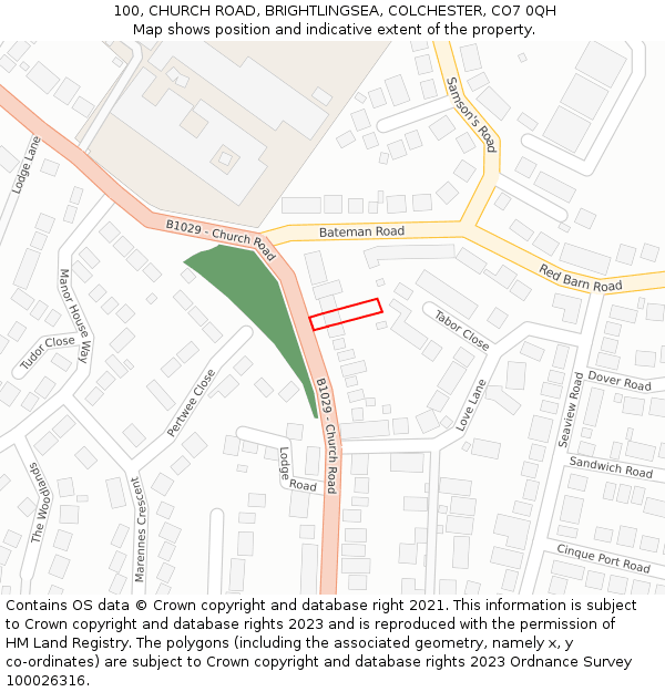 100, CHURCH ROAD, BRIGHTLINGSEA, COLCHESTER, CO7 0QH: Location map and indicative extent of plot