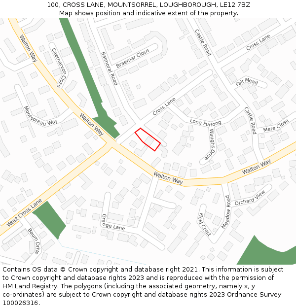 100, CROSS LANE, MOUNTSORREL, LOUGHBOROUGH, LE12 7BZ: Location map and indicative extent of plot