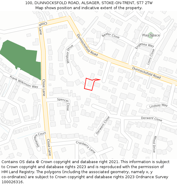 100, DUNNOCKSFOLD ROAD, ALSAGER, STOKE-ON-TRENT, ST7 2TW: Location map and indicative extent of plot