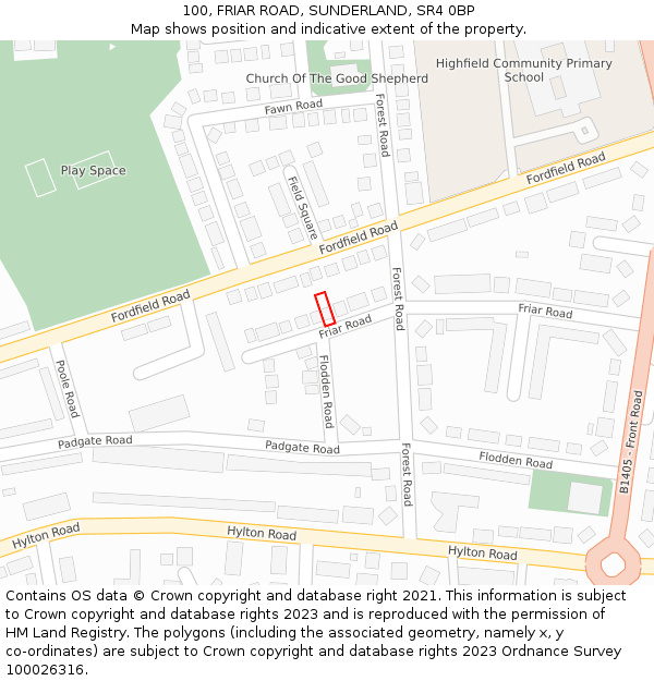 100, FRIAR ROAD, SUNDERLAND, SR4 0BP: Location map and indicative extent of plot