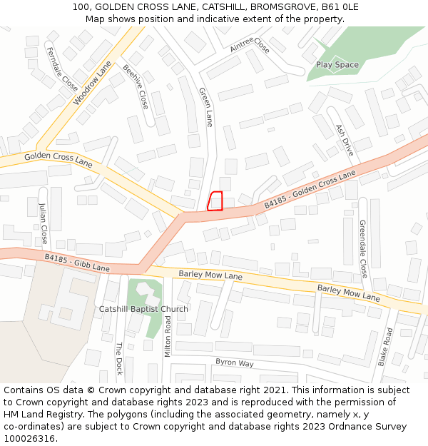 100, GOLDEN CROSS LANE, CATSHILL, BROMSGROVE, B61 0LE: Location map and indicative extent of plot