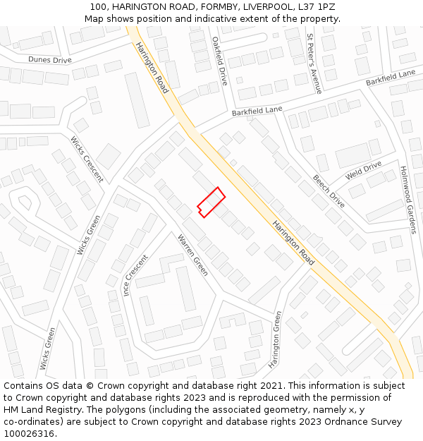 100, HARINGTON ROAD, FORMBY, LIVERPOOL, L37 1PZ: Location map and indicative extent of plot