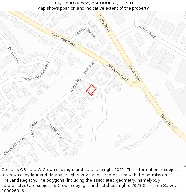 100, HARLOW WAY, ASHBOURNE, DE6 1TJ: Location map and indicative extent of plot