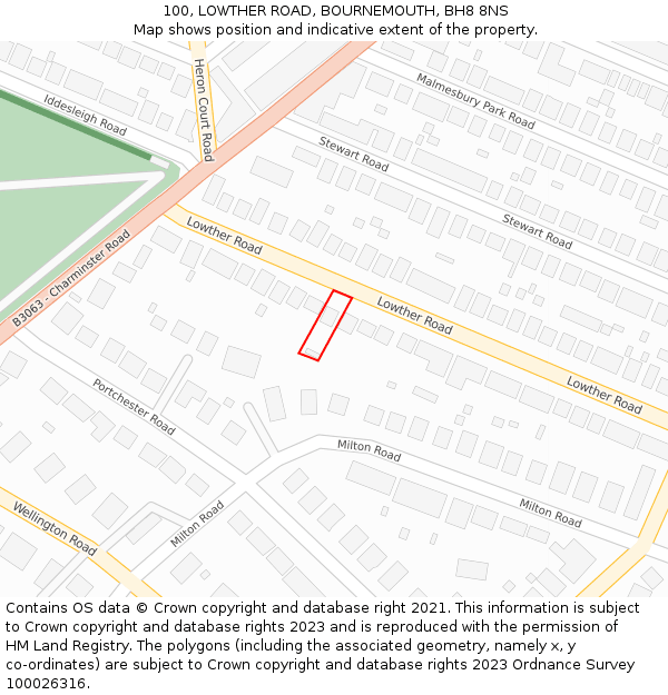 100, LOWTHER ROAD, BOURNEMOUTH, BH8 8NS: Location map and indicative extent of plot