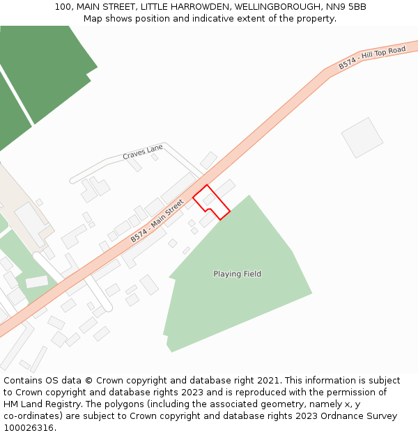 100, MAIN STREET, LITTLE HARROWDEN, WELLINGBOROUGH, NN9 5BB: Location map and indicative extent of plot