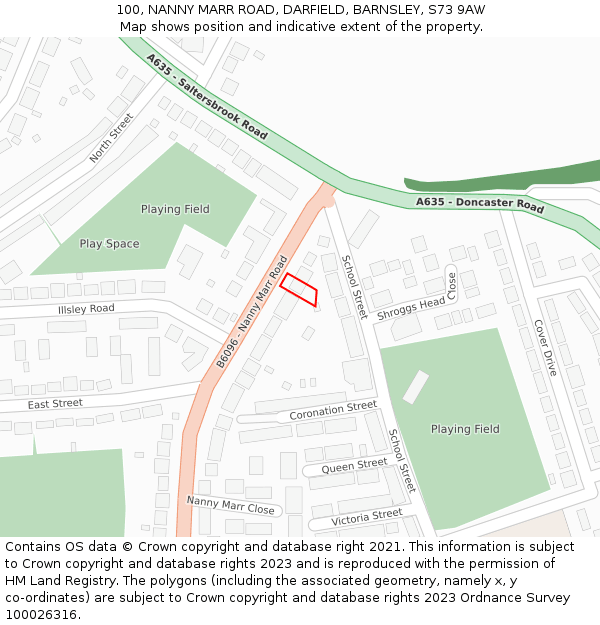 100, NANNY MARR ROAD, DARFIELD, BARNSLEY, S73 9AW: Location map and indicative extent of plot