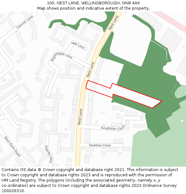 100, NEST LANE, WELLINGBOROUGH, NN8 4AX: Location map and indicative extent of plot