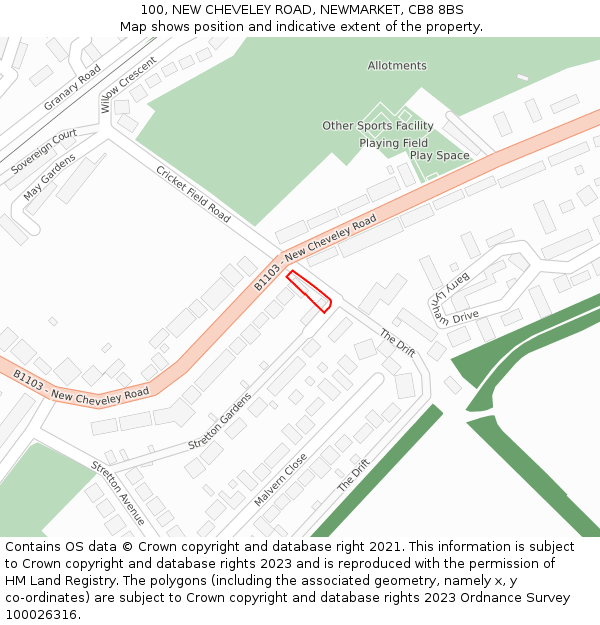 100, NEW CHEVELEY ROAD, NEWMARKET, CB8 8BS: Location map and indicative extent of plot