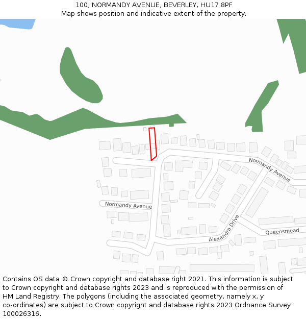 100, NORMANDY AVENUE, BEVERLEY, HU17 8PF: Location map and indicative extent of plot